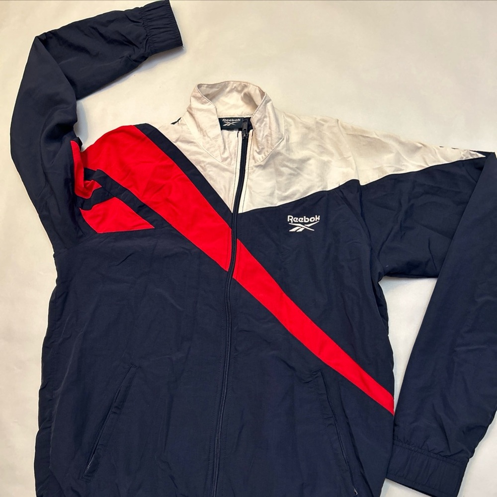VTG Reebok Jacket Men's Size Small Blue USA Windbreaker  Color block Full Zipo